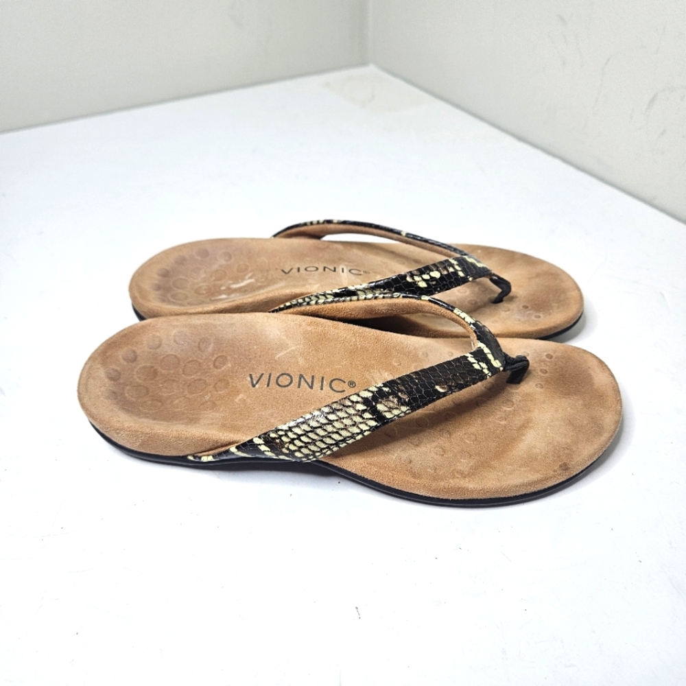 Vionic Rest Dillon Python Thong Orthotic Sandals Snake Print 8
